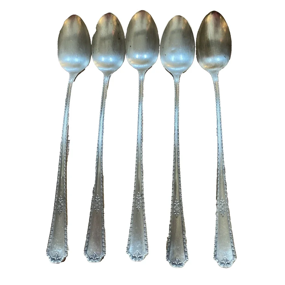 Silver Iced Tea Spoons Set of 5 Wm Rogers Oneida Berkeley 1929 Vintage Antique
